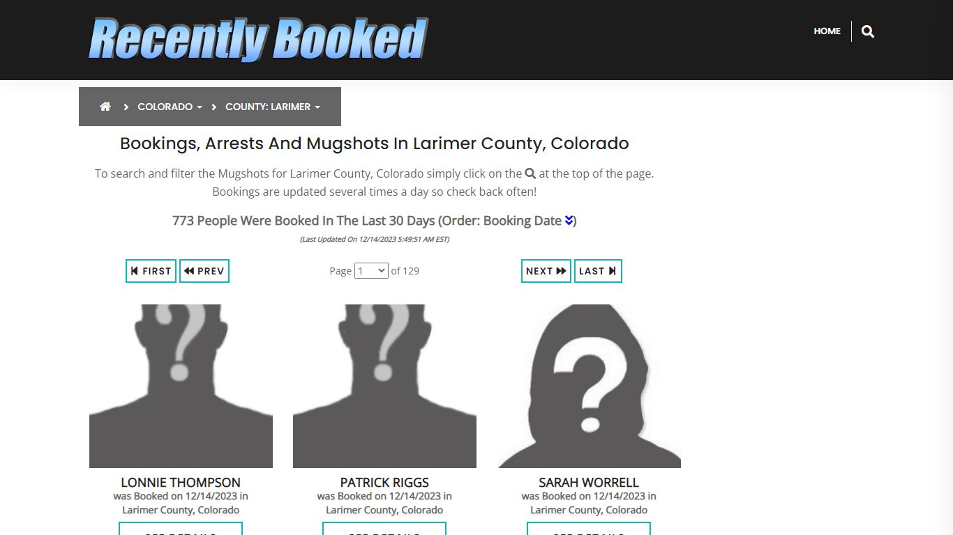 Bookings, Arrests and Mugshots in Larimer County, Colorado
